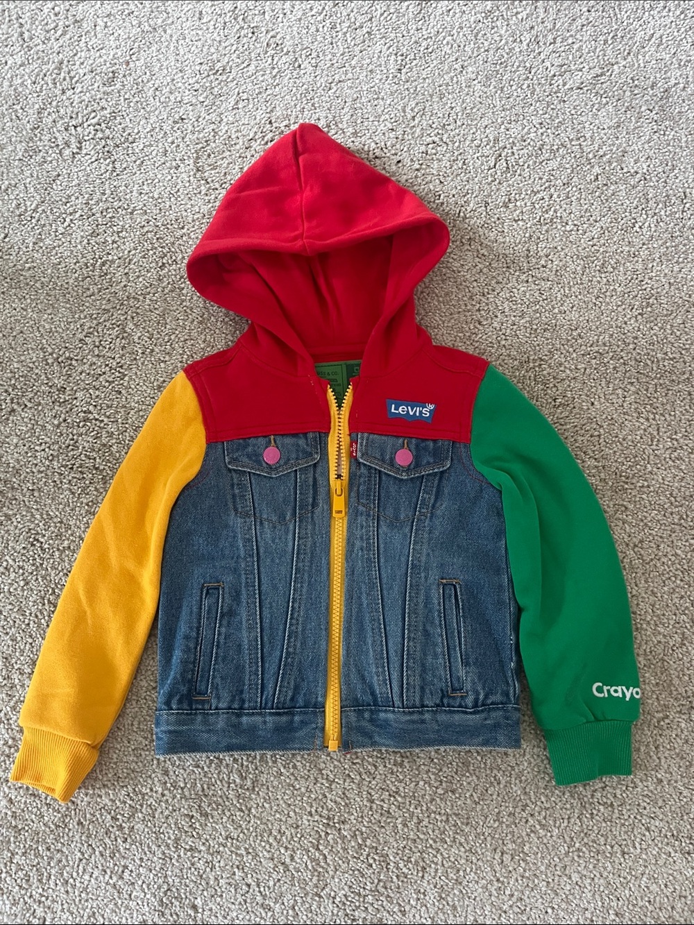 Levi's Kids Colorblock Denim Hoodie Jacket - Red, Yellow & Green